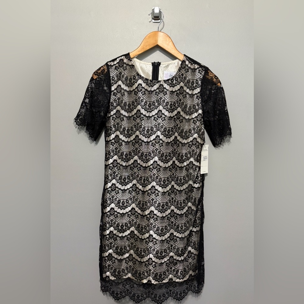 NWT “Lala & Erina” Girl’s Black & Cream Silky Lined Lace Dress, Beautiful!!
